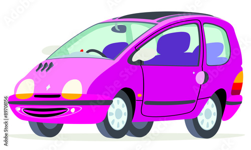 Caricatura Renault Twingo magenta vista frontal y lateral