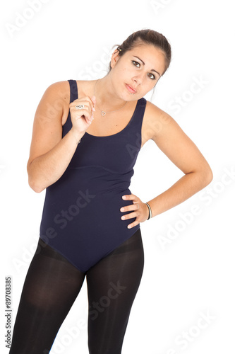 Beautiful woman doing different expressions in different sets of clothes: suspicion