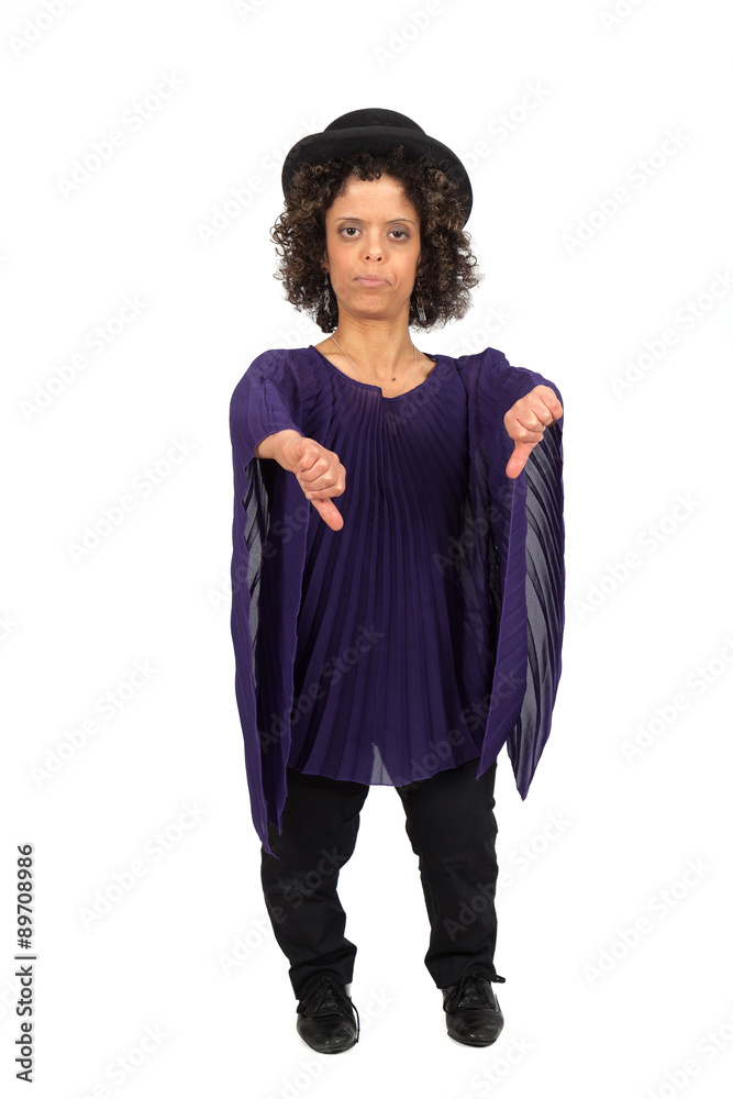 Beautiful woman doing different expressions in different sets of clothes: thumbs down Beautiful woman doing different expressions in different sets of clothes: thumbs down