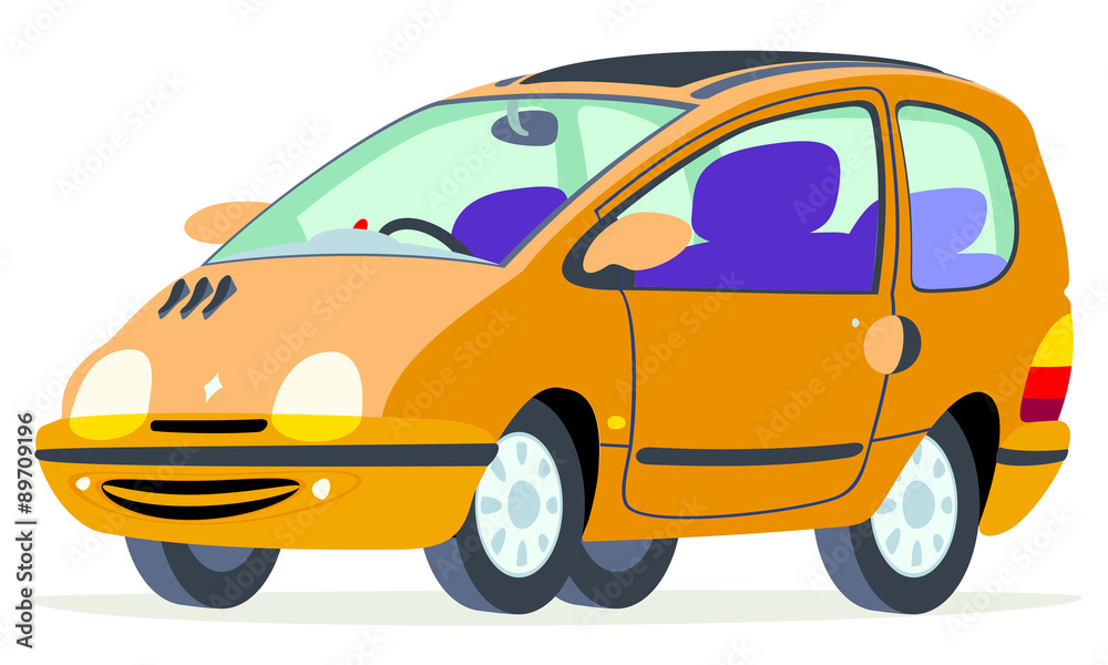 Caricatura Renault Twingo ocre vista frontal y lateral