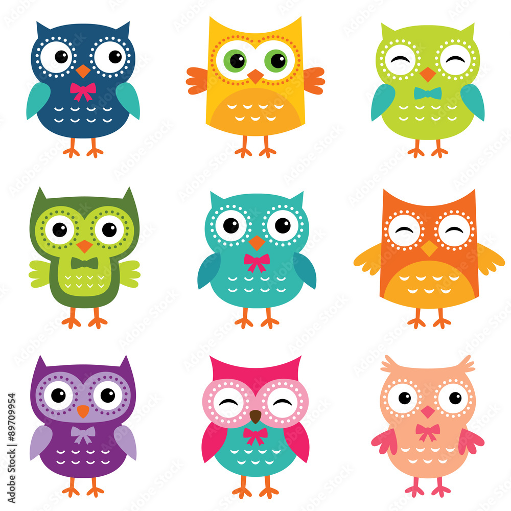 Naklejka premium Isolated cartoon owls collection