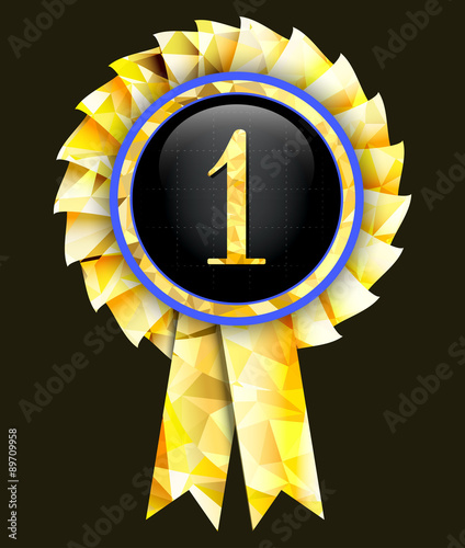 First place award.Vector badge in golden color.