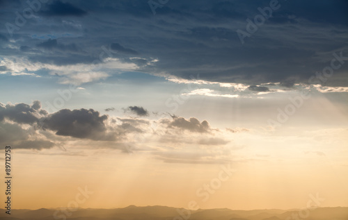 colorful dramatic sky with cloud at sunset