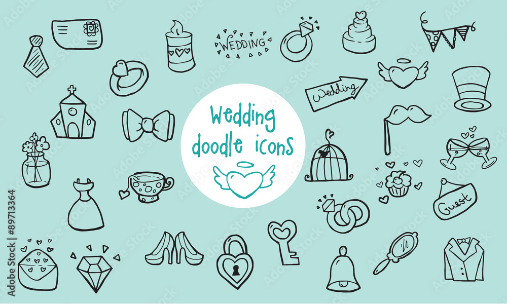 Wedding - doodle icons 