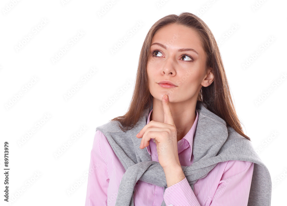 Young woman standing on the white background