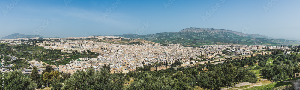 The panorama of Fes city town in Morocco