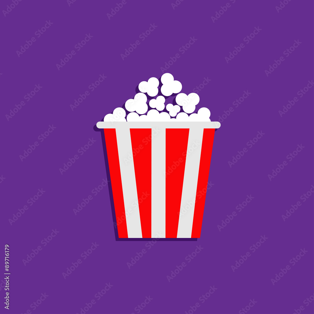 Popcorn. Cinema icon in flat design style. Movie background