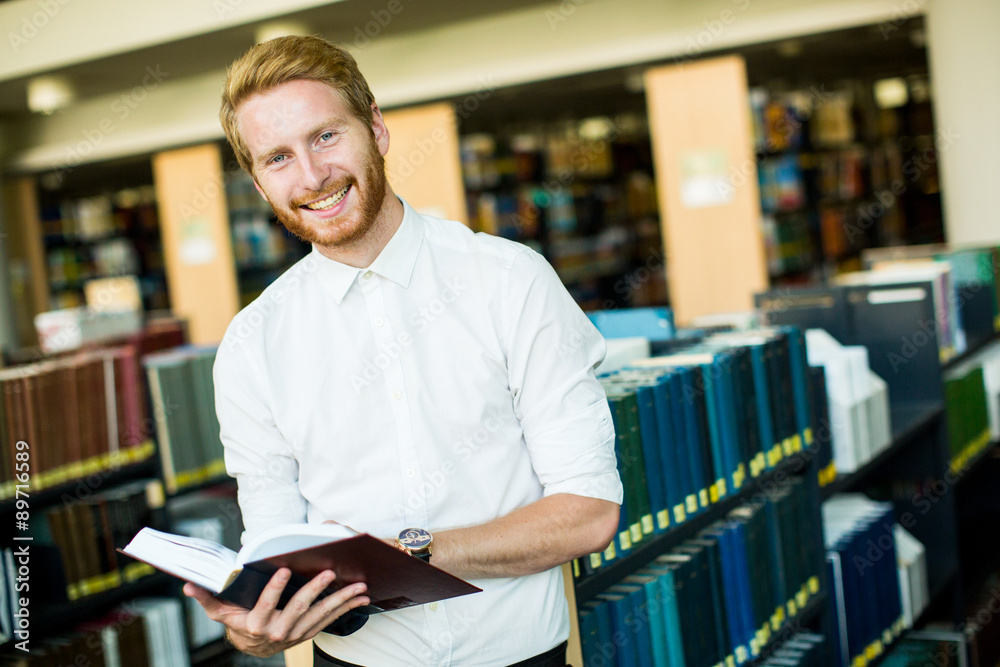 Young man in the library