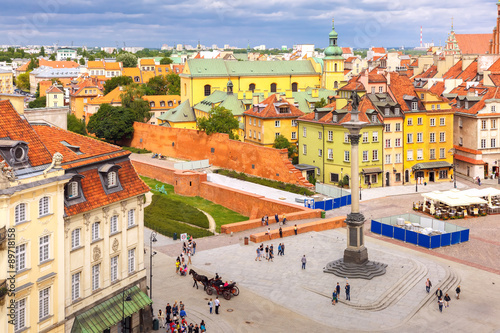 Aerial view of Castle Square in Warsaw, Poland.
