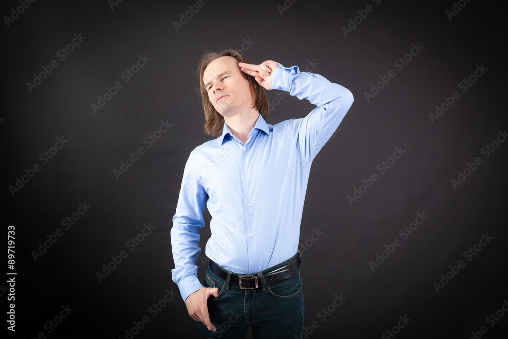 Handsome man doing different expressions in different sets of clothes: suicide Handsome man doing different expressions in different sets of clothes: suicide
