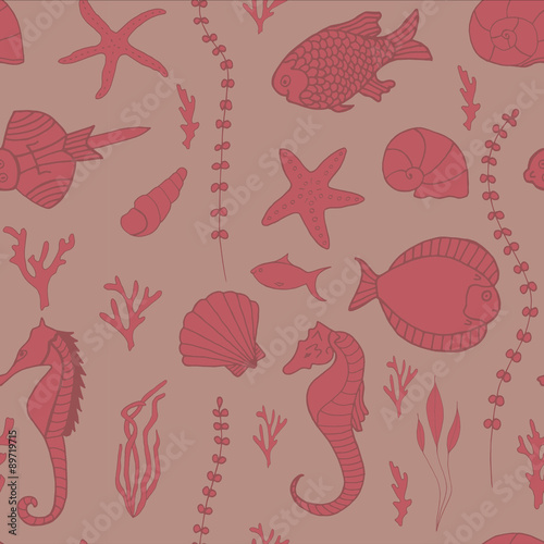 Seamless pattern with hand drawn fishes