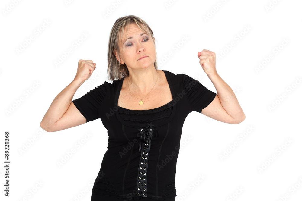 Beautiful woman doing different expressions in different sets of clothes: wake up Beautiful woman doing different expressions in different sets of clothes: wake up