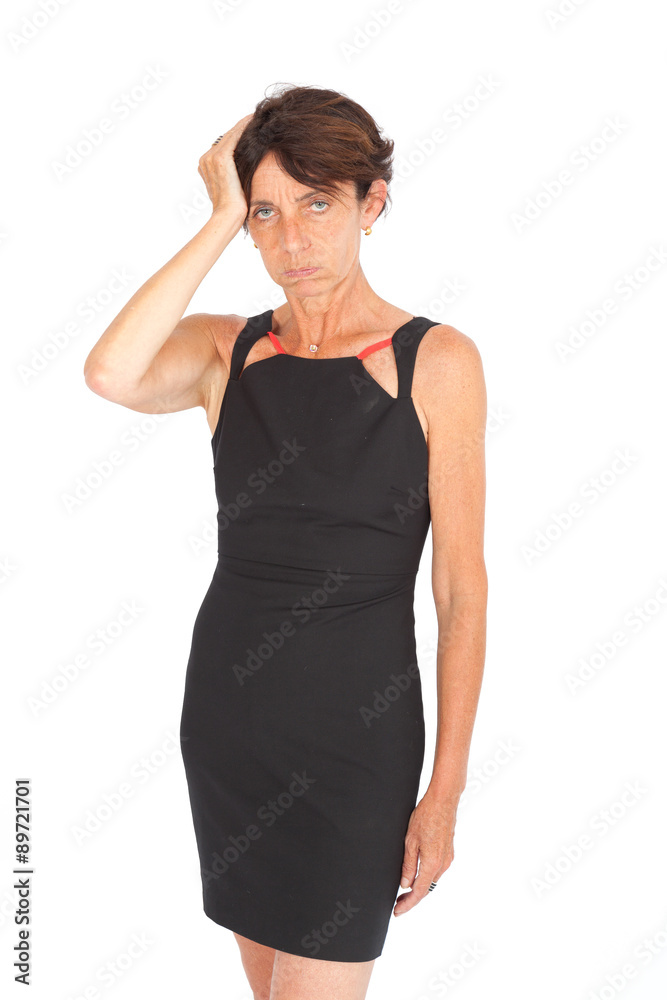Beautiful woman doing different expressions in different sets of clothes: headache Beautiful woman doing different expressions in different sets of clothes: headache