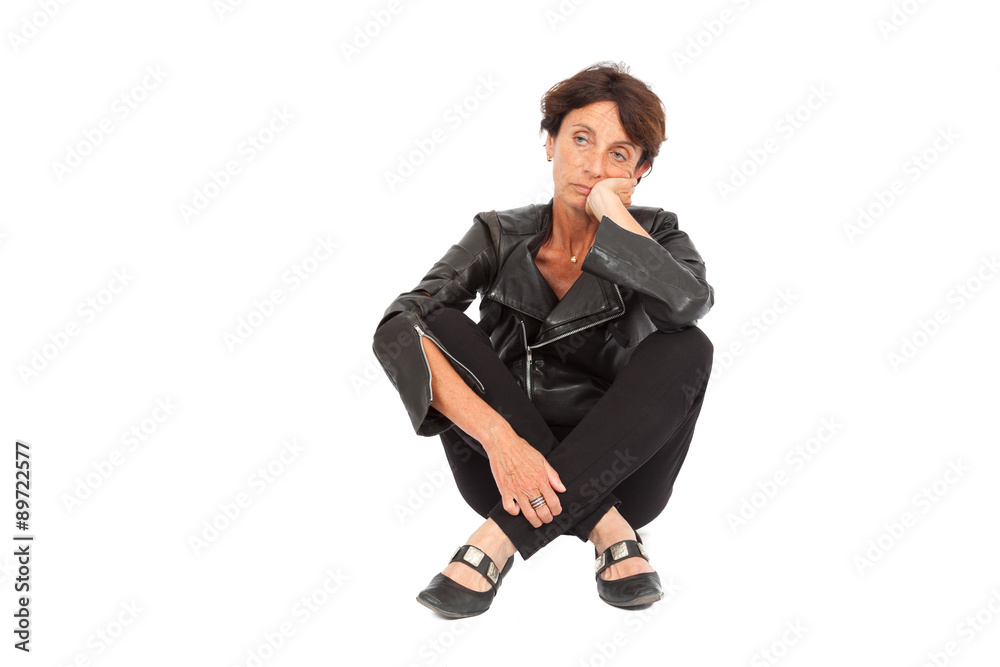 Fototapeta premium Beautiful woman doing different expressions in different sets of clothes: posing