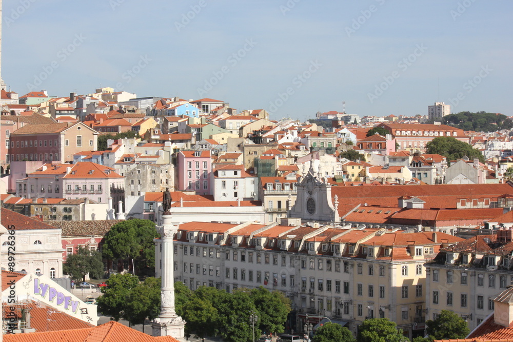 View from the top of Rossio Square in Lisbon, with Pedro IV column monument