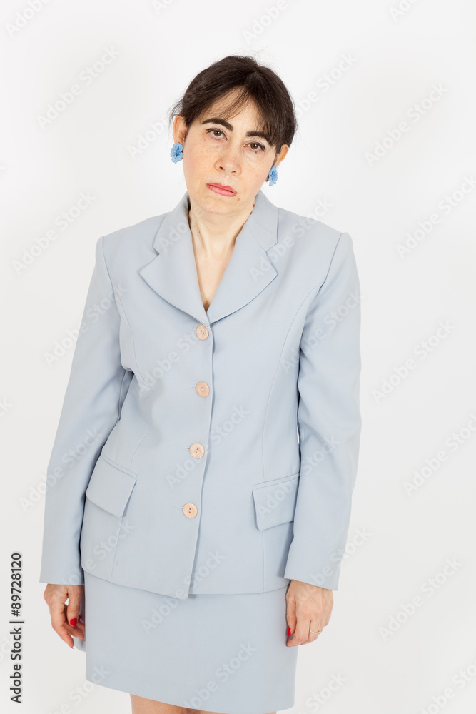 Beautiful woman doing different expressions in different sets of clothes: worried Beautiful woman doing different expressions in different sets of clothes: worried