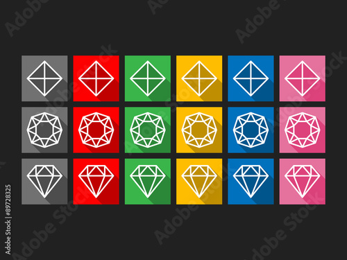 Bunte Edelsteinsymbole mit Schatteneffekt