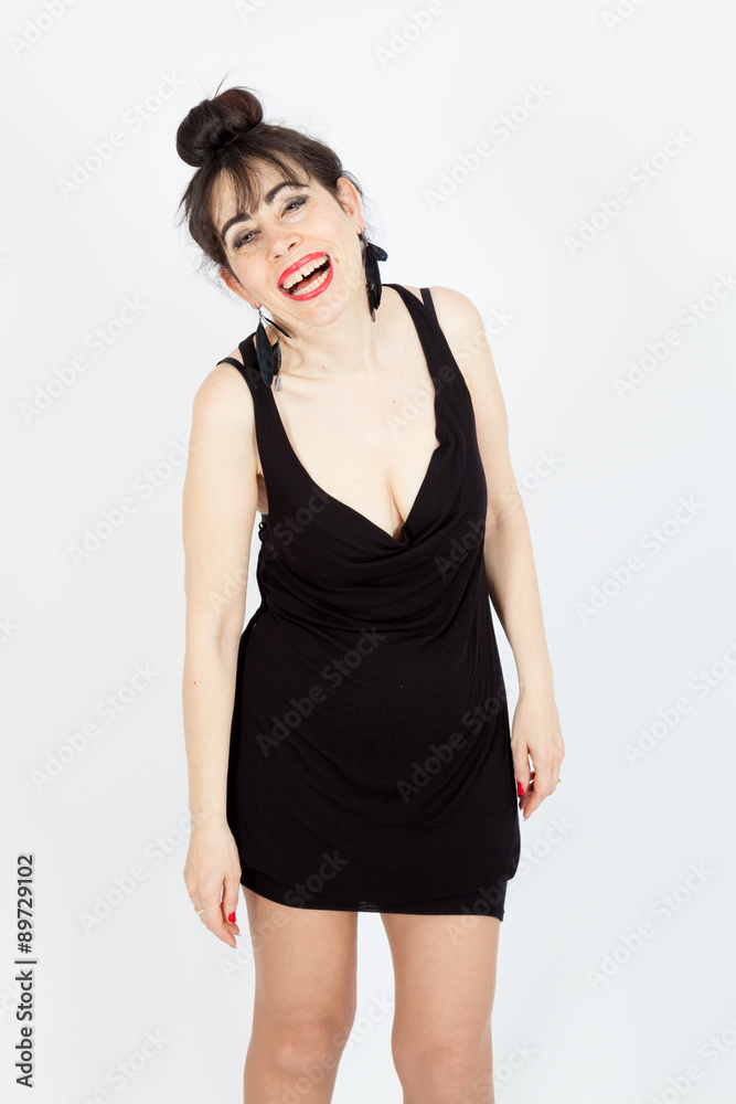 Beautiful woman doing different expressions in different sets of clothes: laughing Beautiful woman doing different expressions in different sets of clothes: laughing