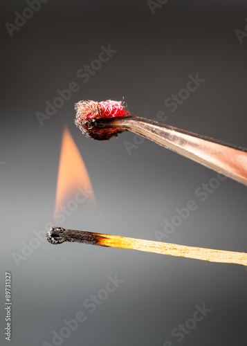 match flame ignites silk fabric sample photo