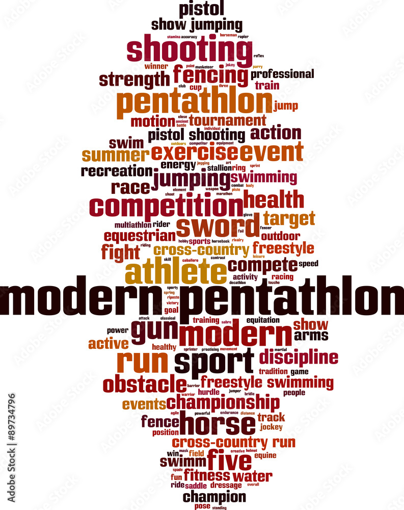 Modern pentathlon word cloud concept. Vector illustration