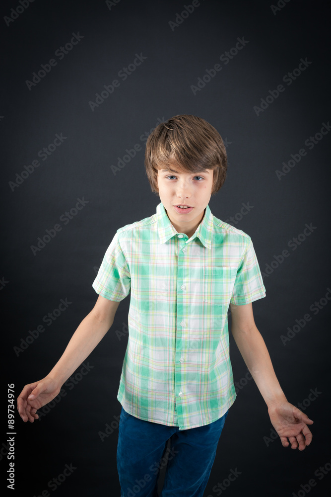 Handsome boy doing different expressions in different sets of clothes: surprise Handsome boy doing different expressions in different sets of clothes: surprise