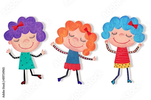 Girls. Cartoon characters. Watercolors on paper #89734965