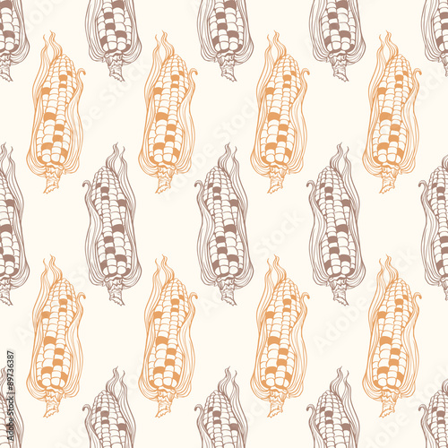 Vector Vintage Corn on Cob Drawing Seamless Pattern