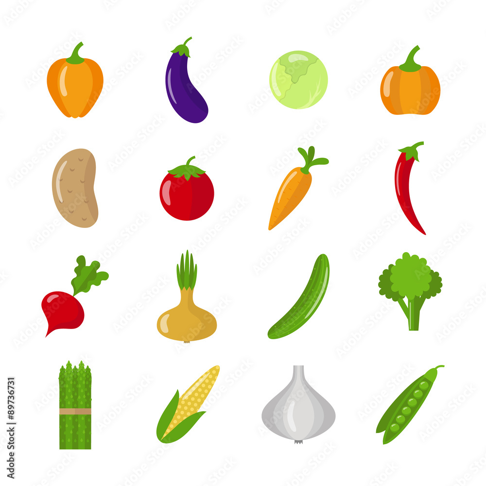 Set of vegetables. Flat vector illustrations. Set of vegetables. Flat vector illustrations.