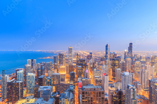 Chicago skyline aerial view with skyscrapers