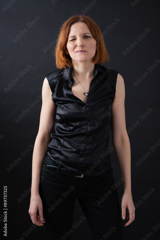 Beautiful woman doing different expressions in different sets of clothes: blinking Beautiful woman doing different expressions in different sets of clothes: blinking