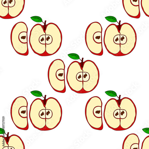 Vector seamless pattern with red apples 