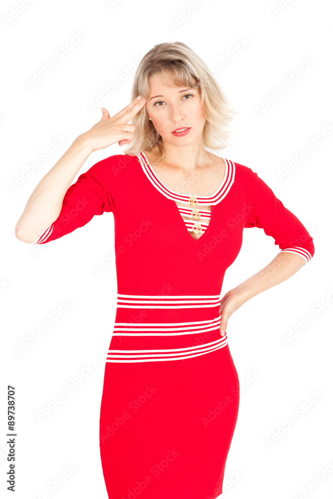 Beautiful businesswoman doing different expressions in different sets of clothes: committing suicide Beautiful businesswoman doing different expressions in different sets of clothes: committing suicide
