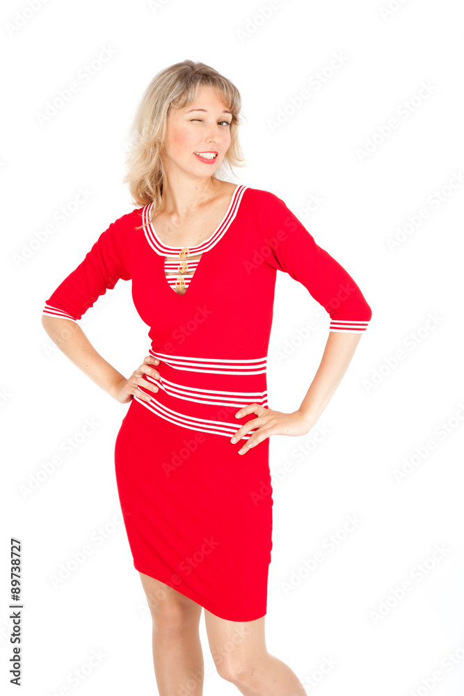 Beautiful businesswoman doing different expressions in different sets of clothes: blinking Beautiful businesswoman doing different expressions in different sets of clothes: blinking