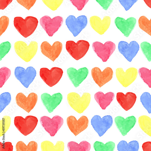 Watercolor colored hearts seamless pattern.Baby,romantic backgro