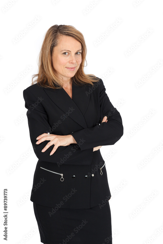 Beautiful businesswoman doing different expressions in different sets of clothes: arms crossed Beautiful businesswoman doing different expressions in different sets of clothes: arms crossed