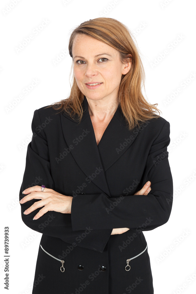 Beautiful businesswoman doing different expressions in different sets of clothes: arms crossed Beautiful businesswoman doing different expressions in different sets of clothes: arms crossed