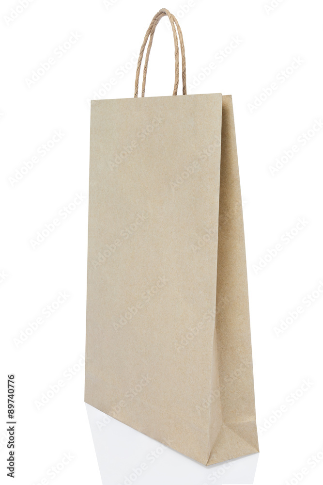brown paper bag on white background include path