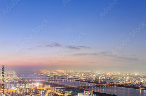 View of Osaka from the top floor of the highest building in town