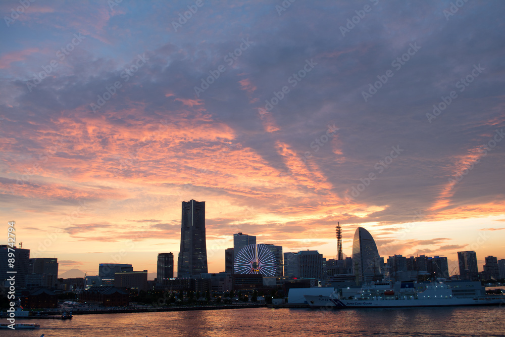 Sunset view at Minatomirai, Yokohama in Japan