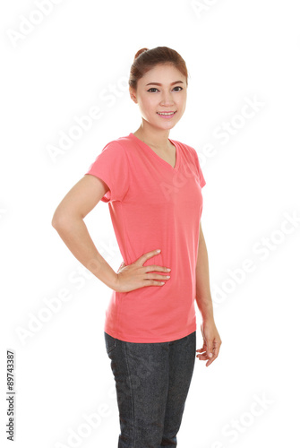 young beautiful female with t-shirt (side view)