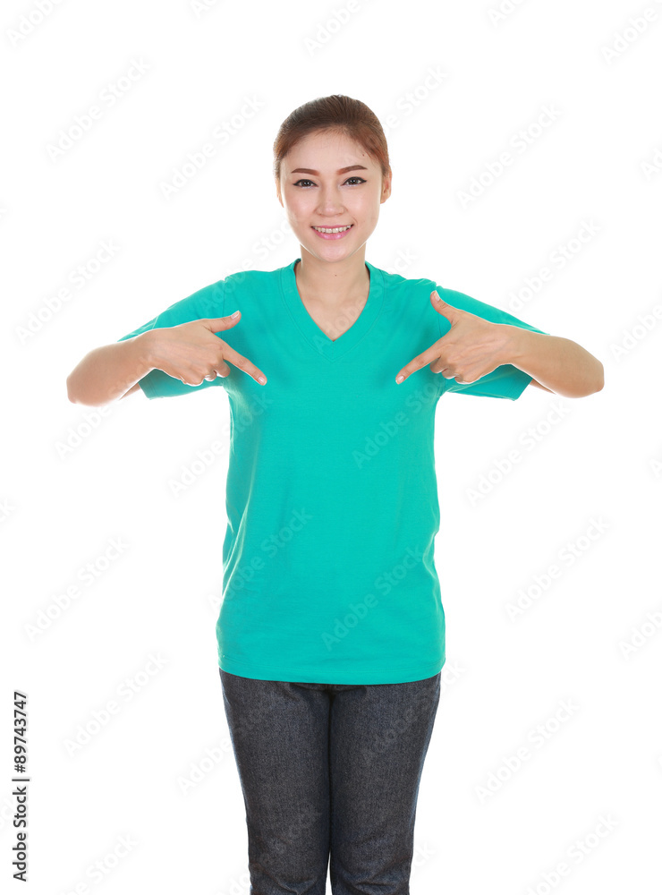 young beautiful female with blank t-shirt young beautiful female with blank t-shirt
