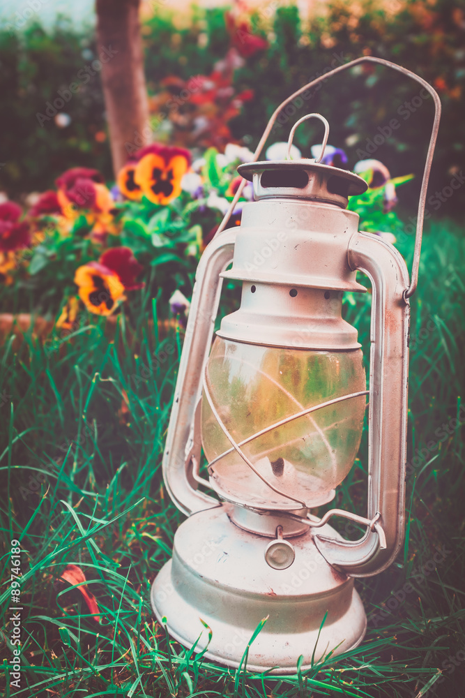 Silver lantern in the meadow