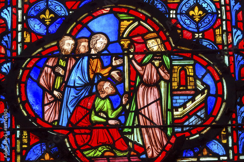 Queen With Followers Stained Glass Sainte Chapelle Paris France