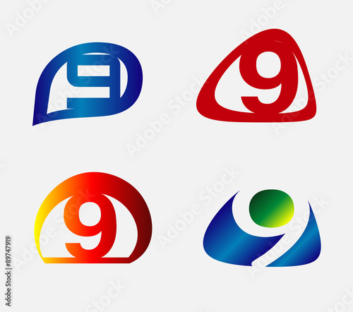 Number nine logo icon template elements set
