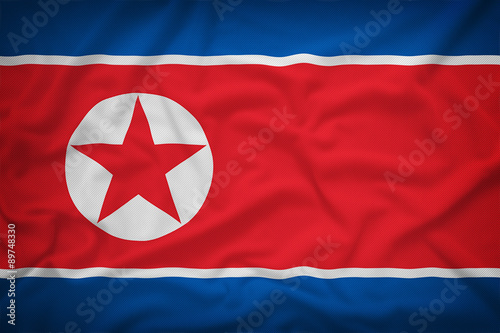 North Korea flag on the fabric texture background,Vintage style
