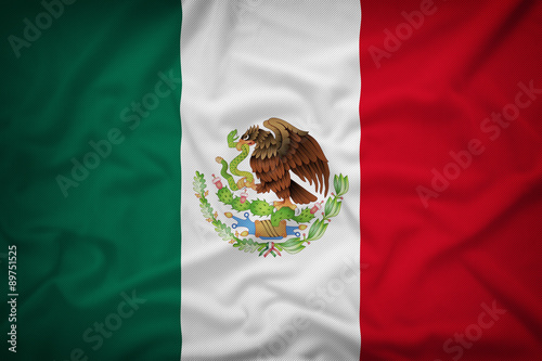 Mexico flag on the fabric texture background,Vintage style