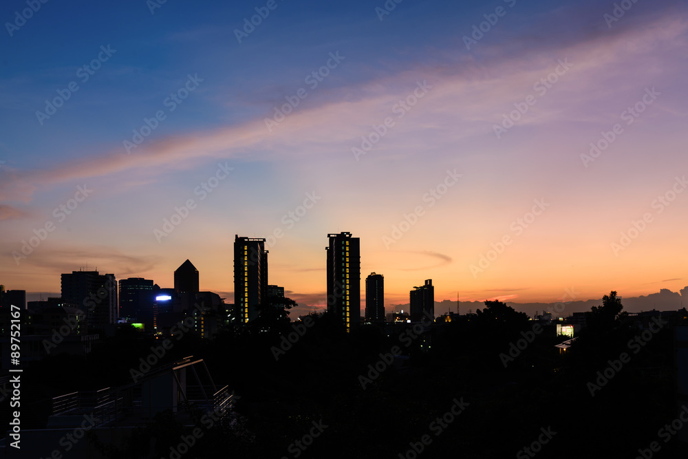 Silhouette Building at Sunset. Silhouette Building at Sunset.