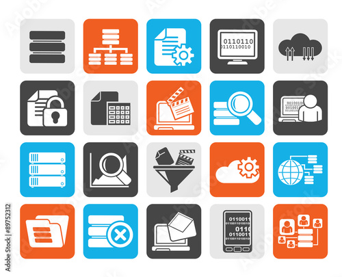 Silhouette data and analytics icons - vector icon set