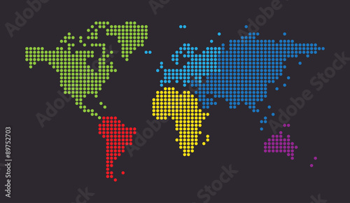 Dotted world map on dark background. Vector