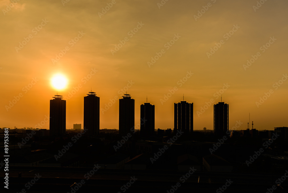 Silhouette Building at Sunset.
